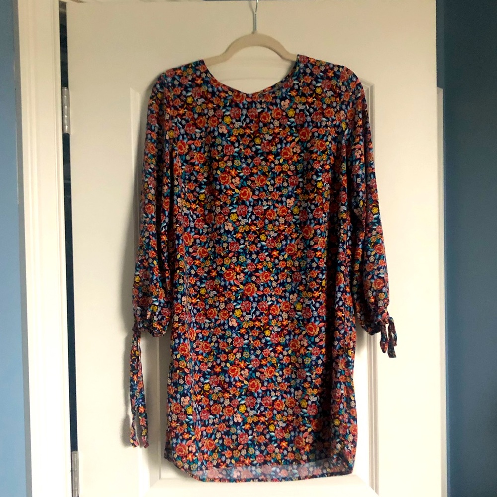 Old Navy Floral Dress Tie Sleeves Navy Blue Medium